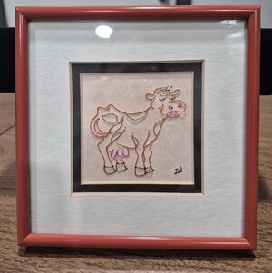 Adorable Cow Wire Art Framed